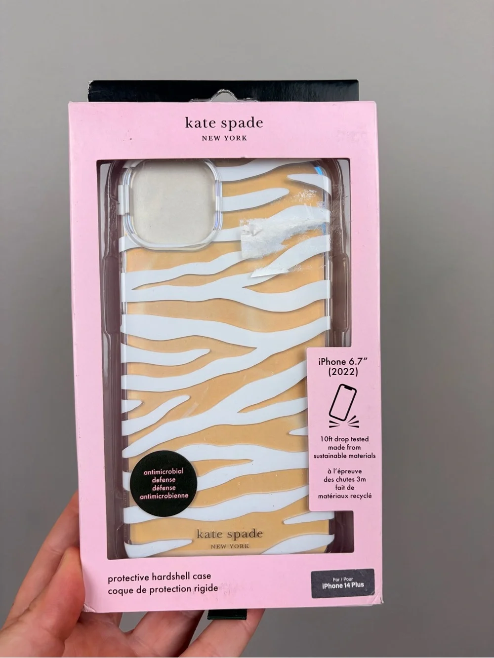 Kate Spade Zebra iPhone 14 Plus Case White Tan MagSafe 6.7” Protective NIB